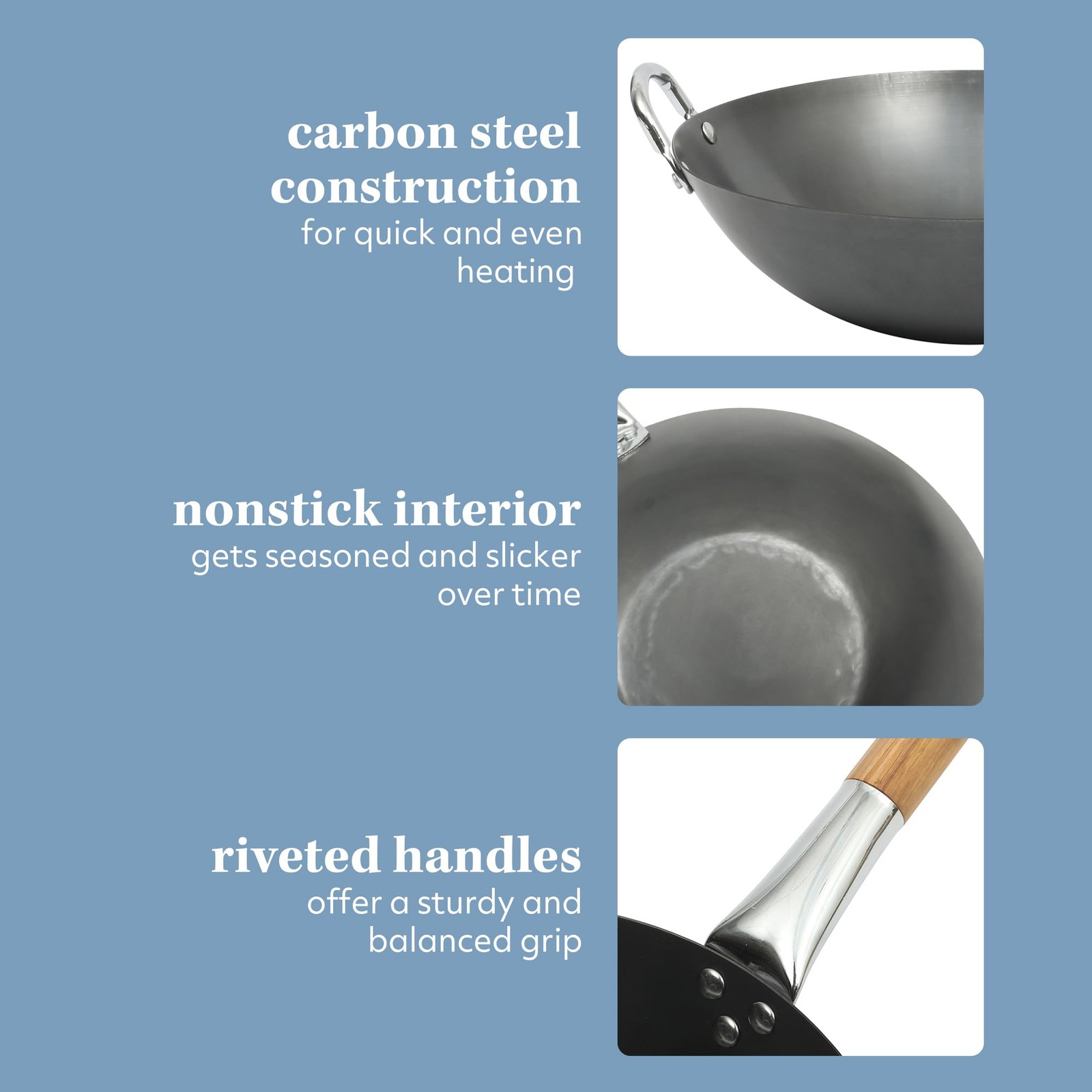 Sur La Table Kitchen Essentials Quick Fire 13.5 Carbon Steel Flat Bottom Wok