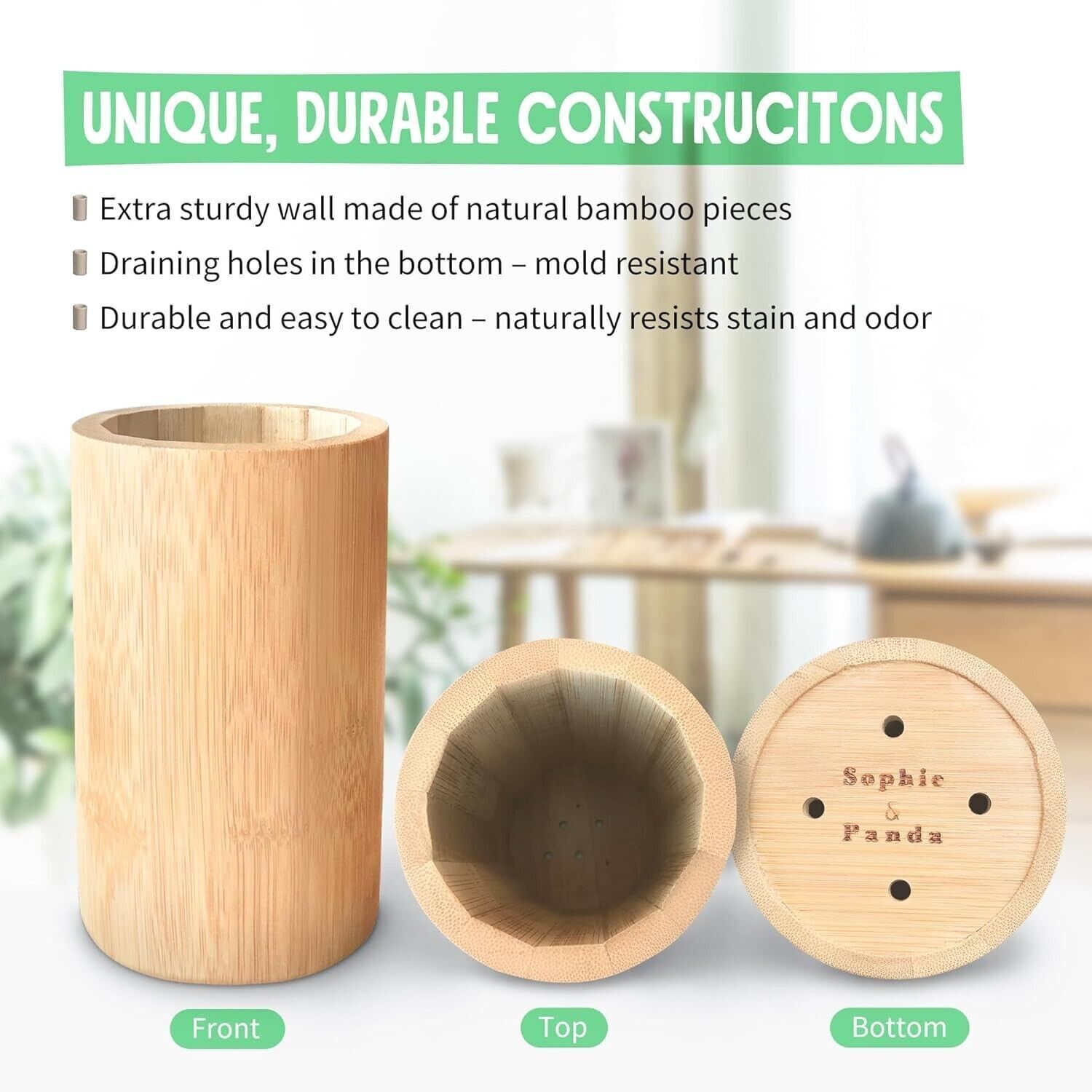 Sophie & Panda Bamboo Pen Holder Toothbrush Holder Storage Organizer- Set of 3