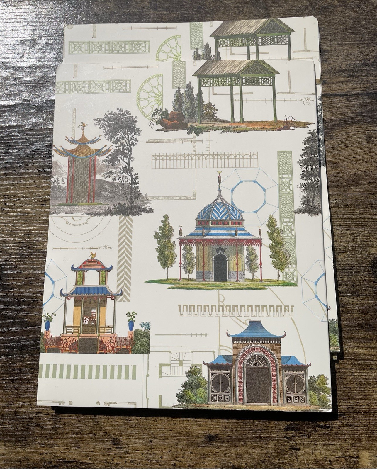 CASPARI Fine Stationary File Presentation Folders Pocket Set Chinese Pagoda