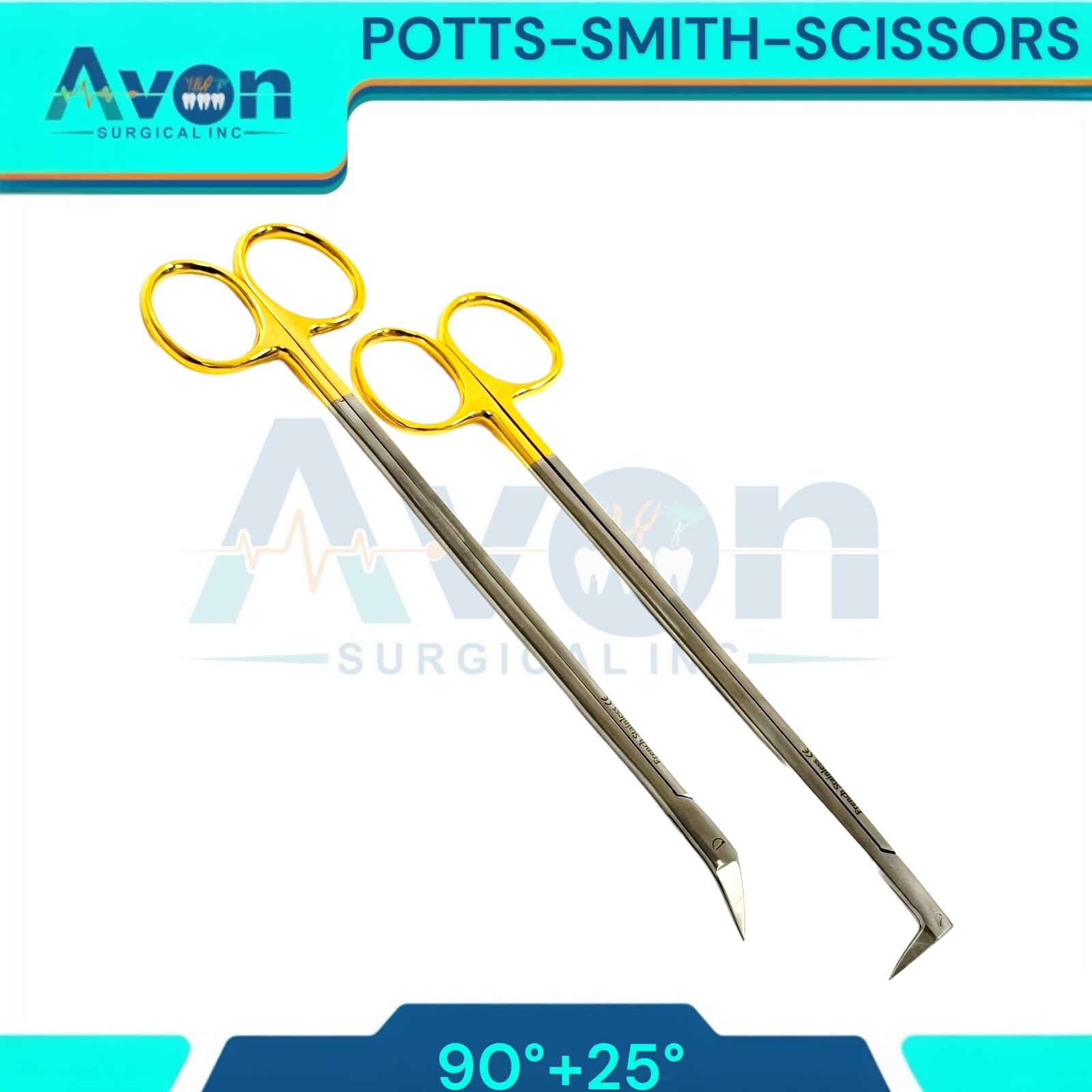 Vascular Scissors Potts Smith, Angled to 25° & 90° Right Angle – Gold Handle 2PK