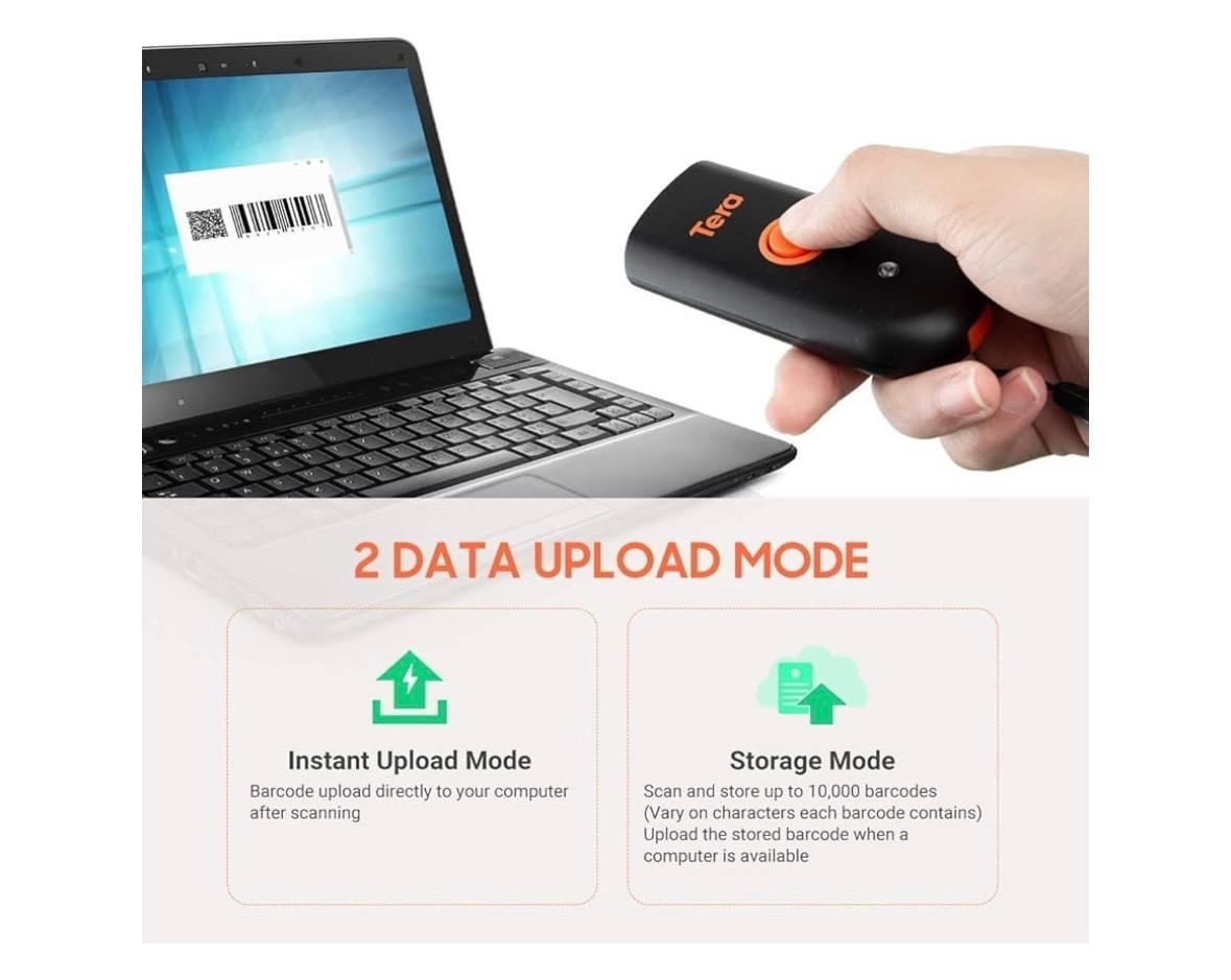 Tera Mini 1D 2D QR Wireless Barcode Scanner Waterproof Shockproof Pocket Orange