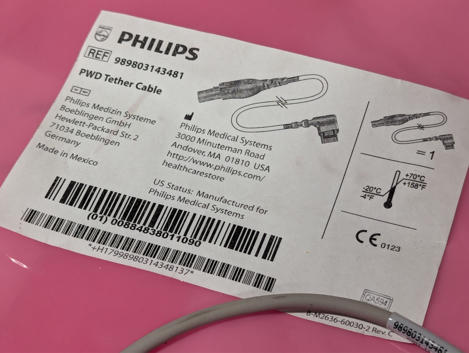Philips 989803143481 PWD tether cable in original packaging as shown