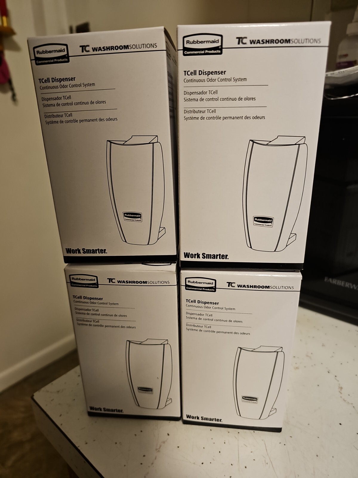 (4 PK) Rubbermaid 1799881, TCell Odor Control System White Dispenser, 1793547