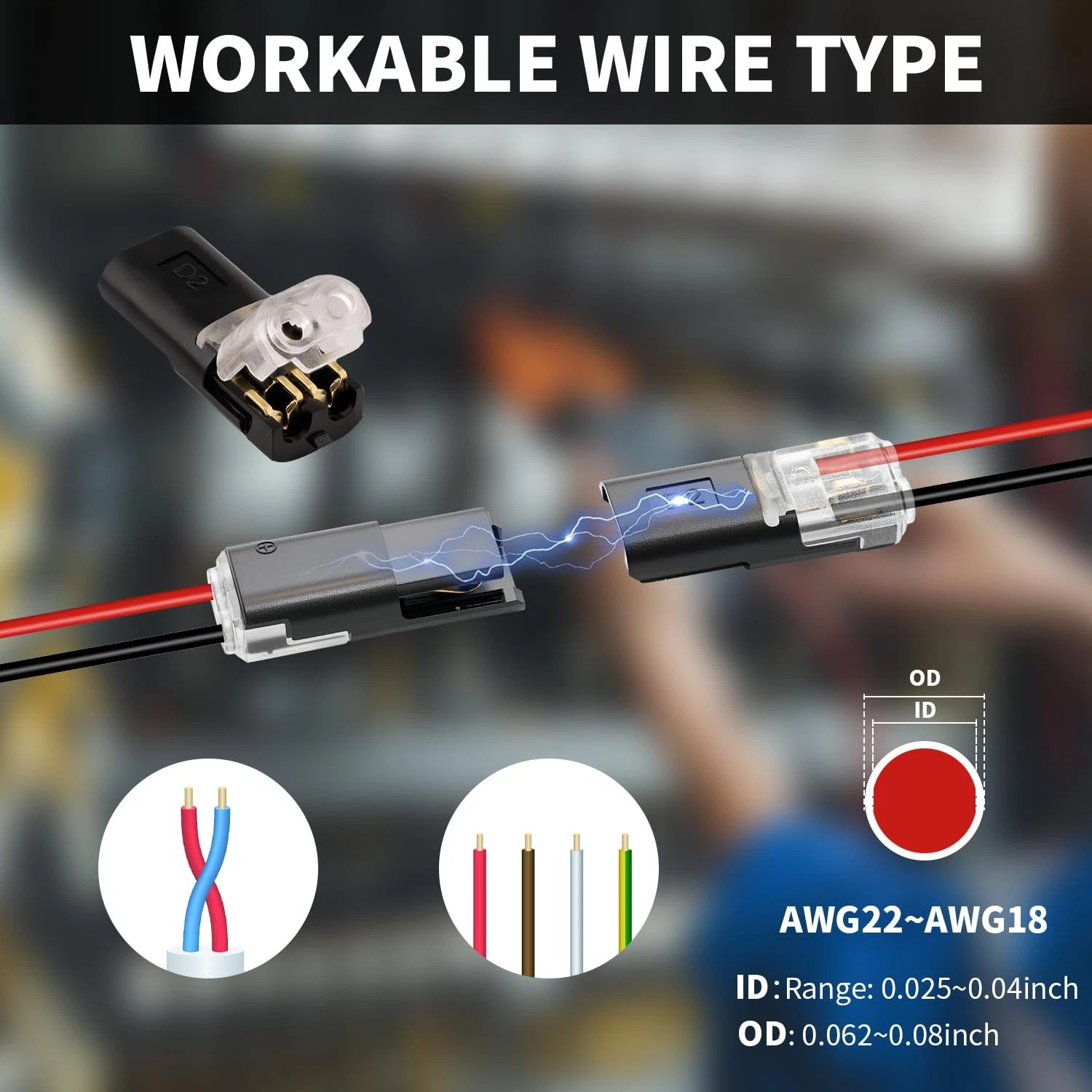 50 Pcs Solderless 2 Pin Wire Connectors Quick Splice Low Voltage Terminals Kit