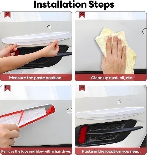 Black Bumper Guard Strip 4 Pack – Anti-Collision Patch Protector for Front and R