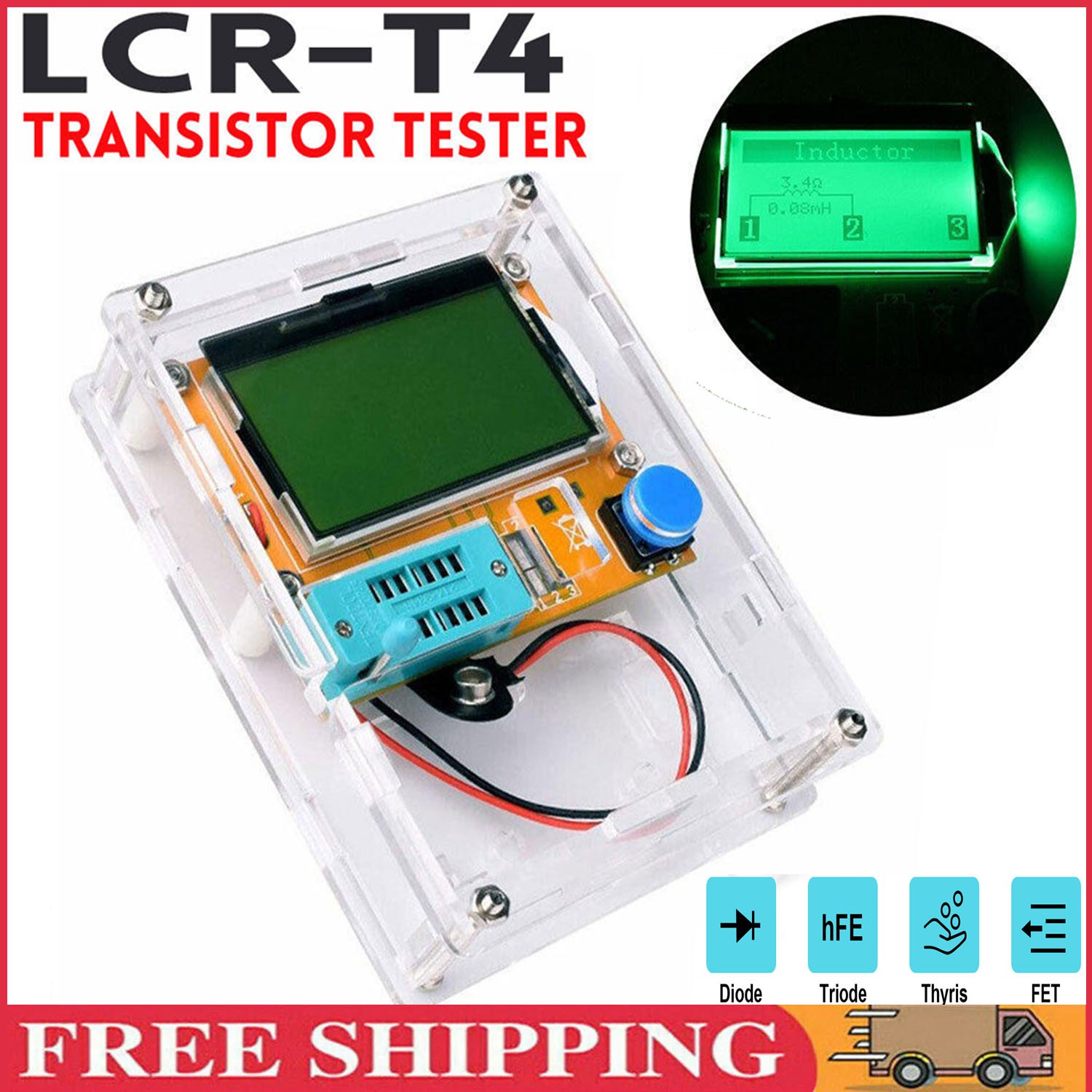 Digital LCD Component Tester Transistor Diode Capacitor Inductor Resistor Meter.