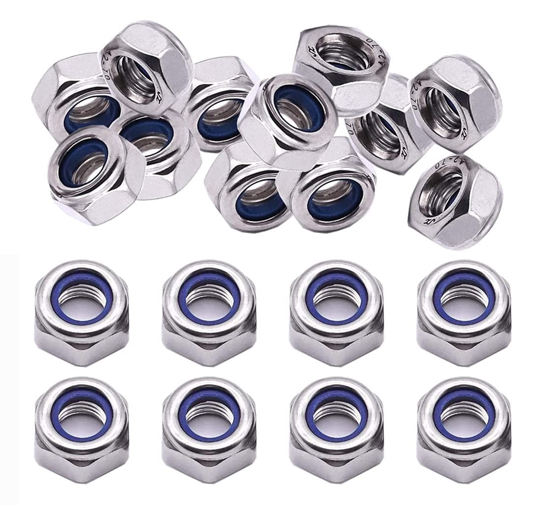 20x M10 x 1.5mm Nylon Insert Hex Lock Nuts 304 Stainless Steel Metric Nyloc