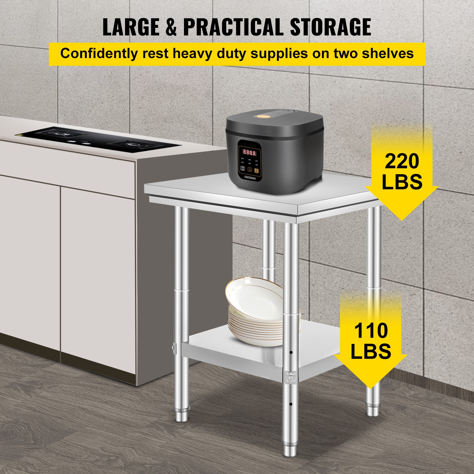 Uimoso Stainless Steel Commercial Prep Table for Food Service, 24x24x31in