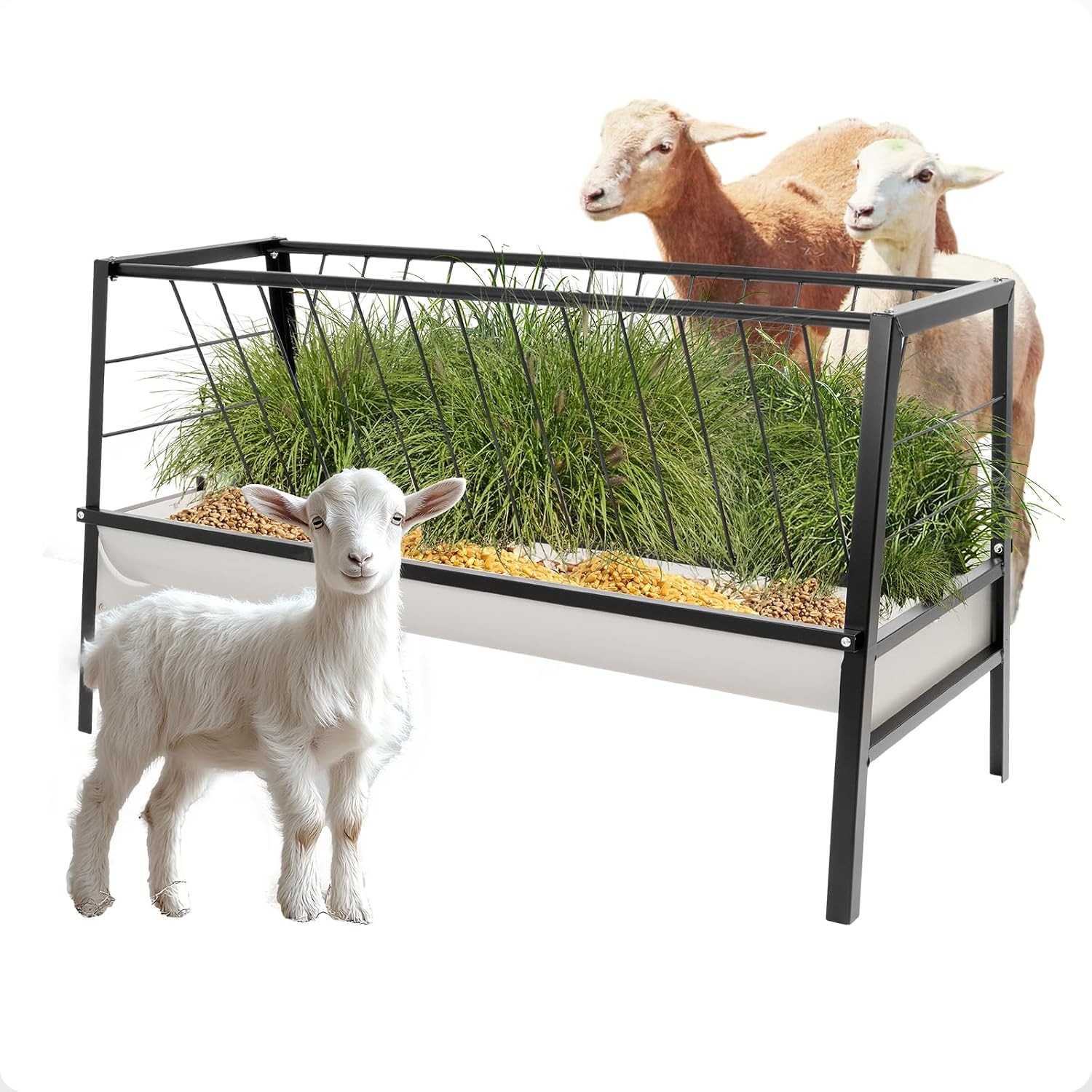 Pasture Hay Feeder 2 in 1 55 Gallon Livestock Feed Trough with 22 Gallon Feed