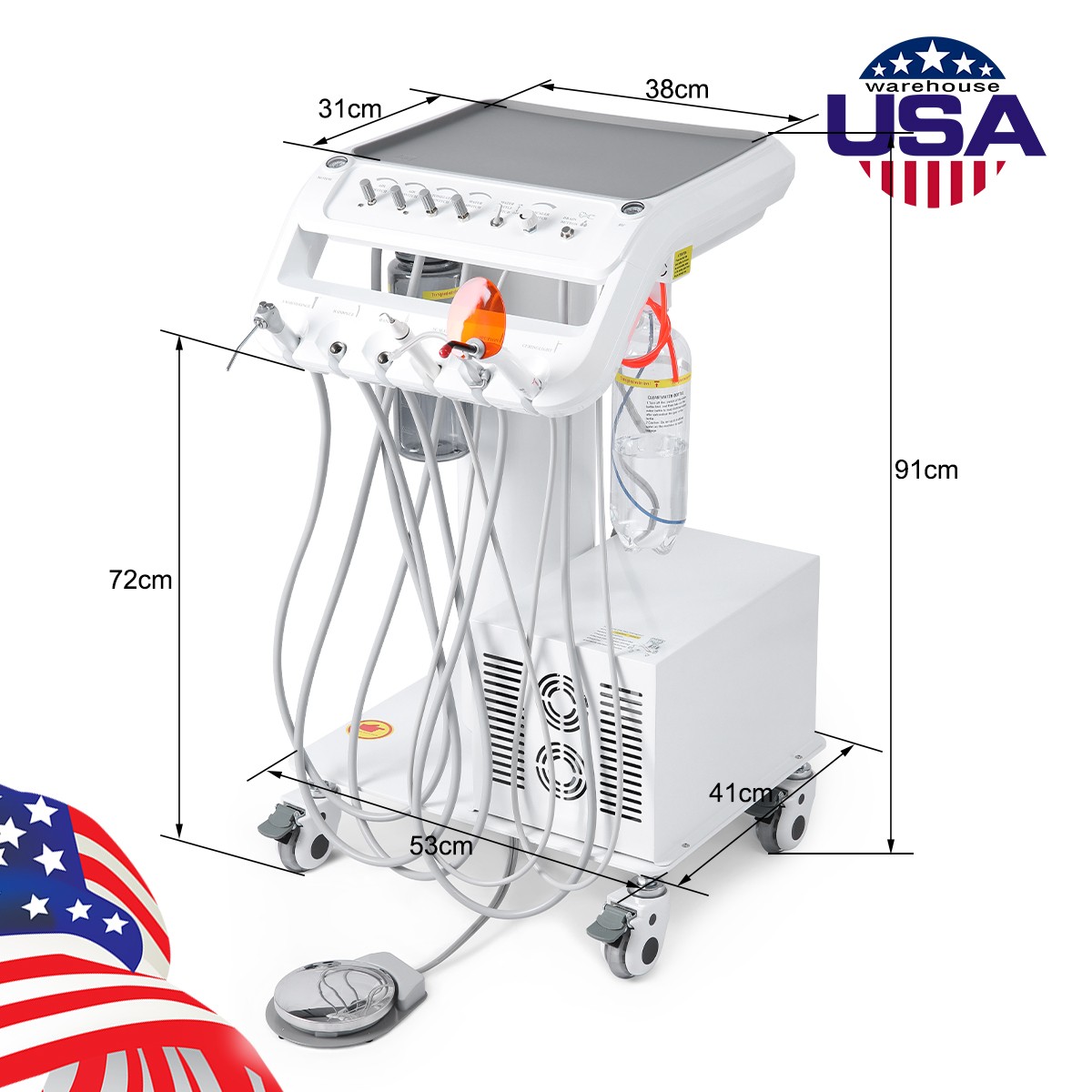 Portable Dental Mobile Delivery Unit Suction Air Compressor 4Hole/ Handpiece Kit