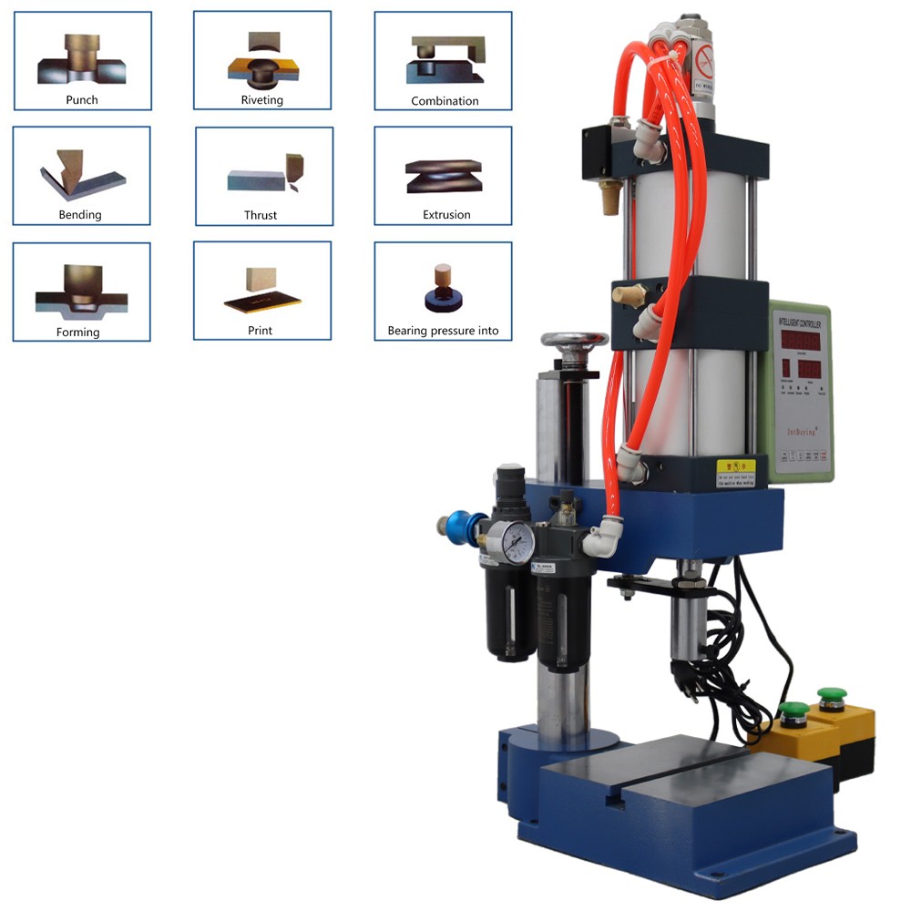 2205lbs/1000kg Pneumatic Punch Press Machine Adjustable Cylinder Stroke 2Buttons