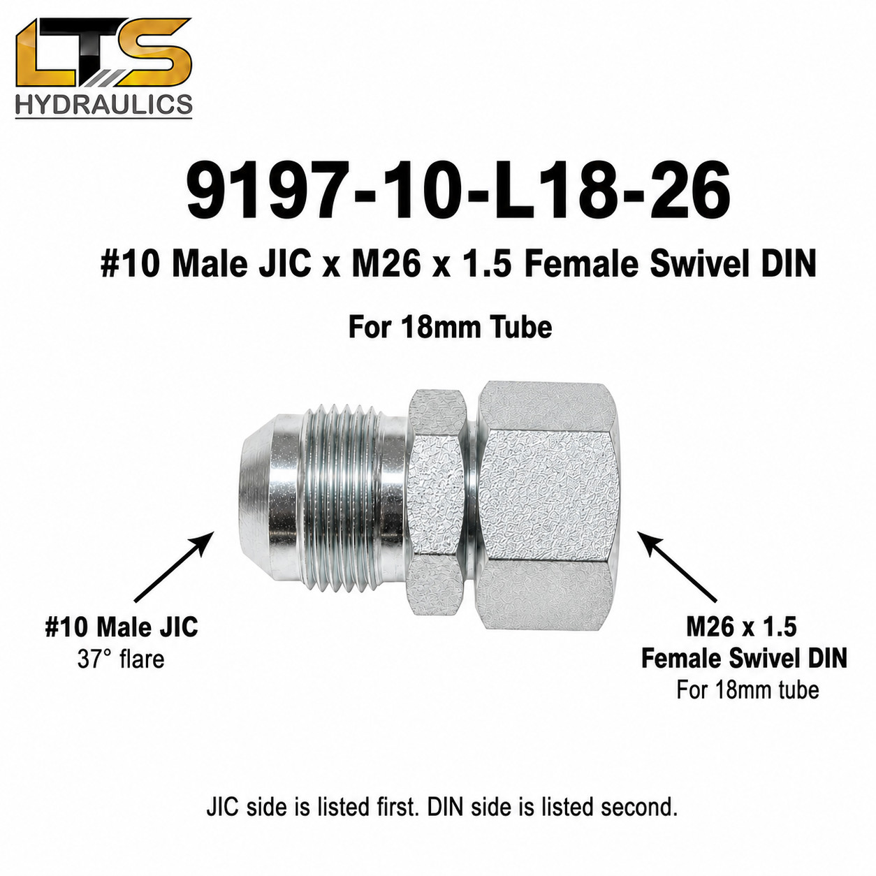 5/8″ Male JIC x 26mm DIN Swivel Chinese Excavator Conversion to JIC 9197-10-26