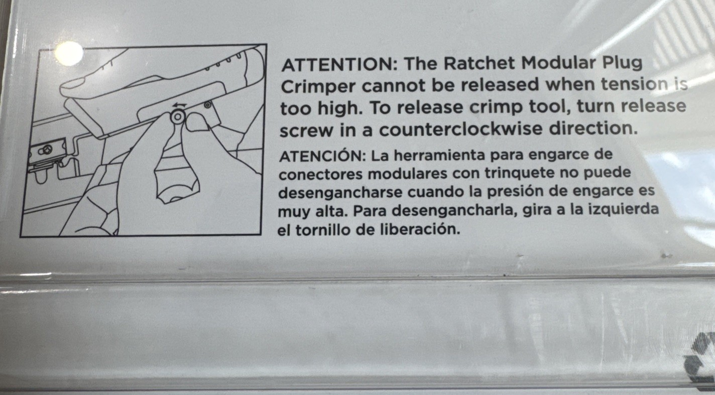 Ratcheting Modular Plug Crimper RJ-45 RJ-11 RJ-12 538443 Commercial Electric New