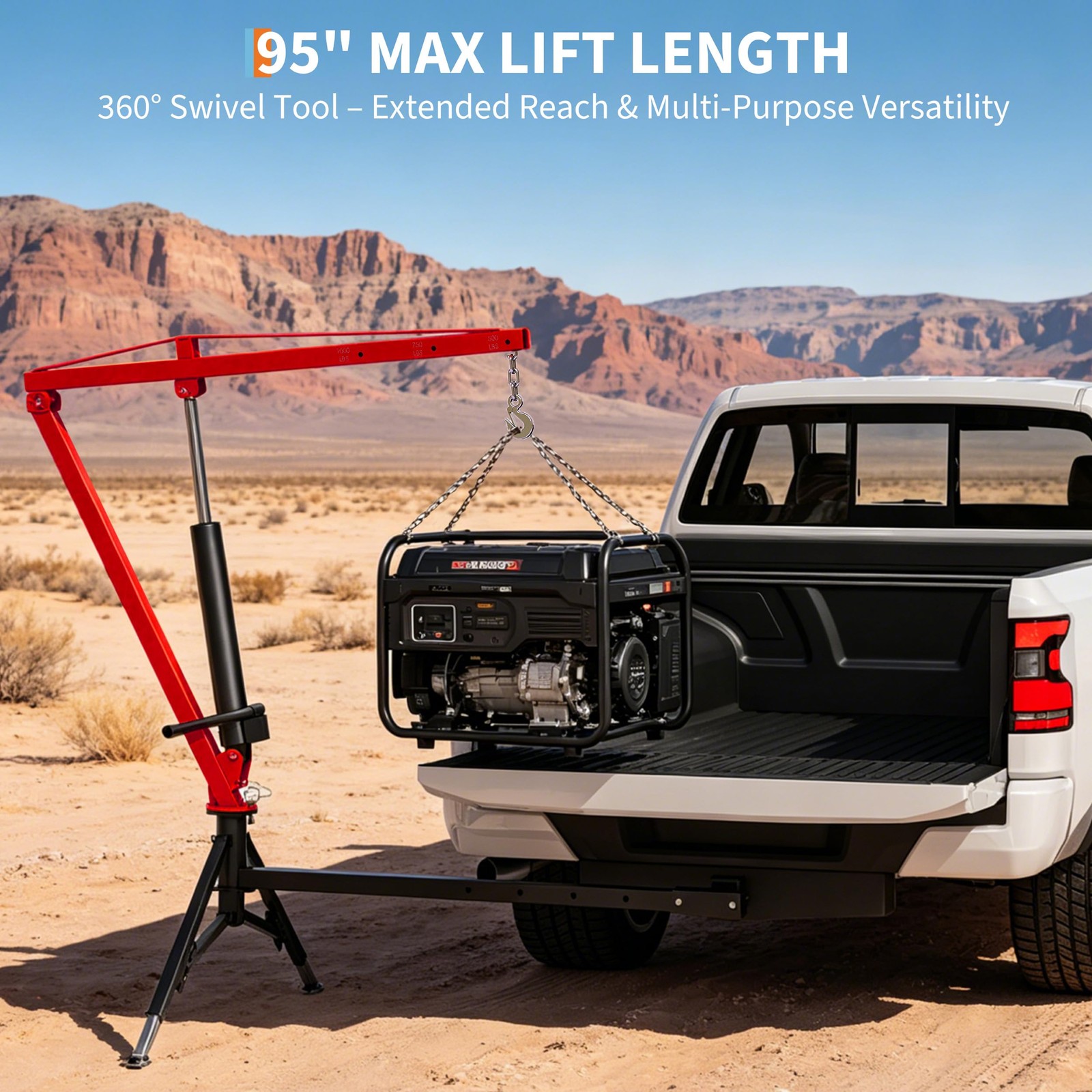 Hydraulic Pickup Truck Crane Hitch Mounted Crane 1000 lbs 360° Swivel Hoist Lift