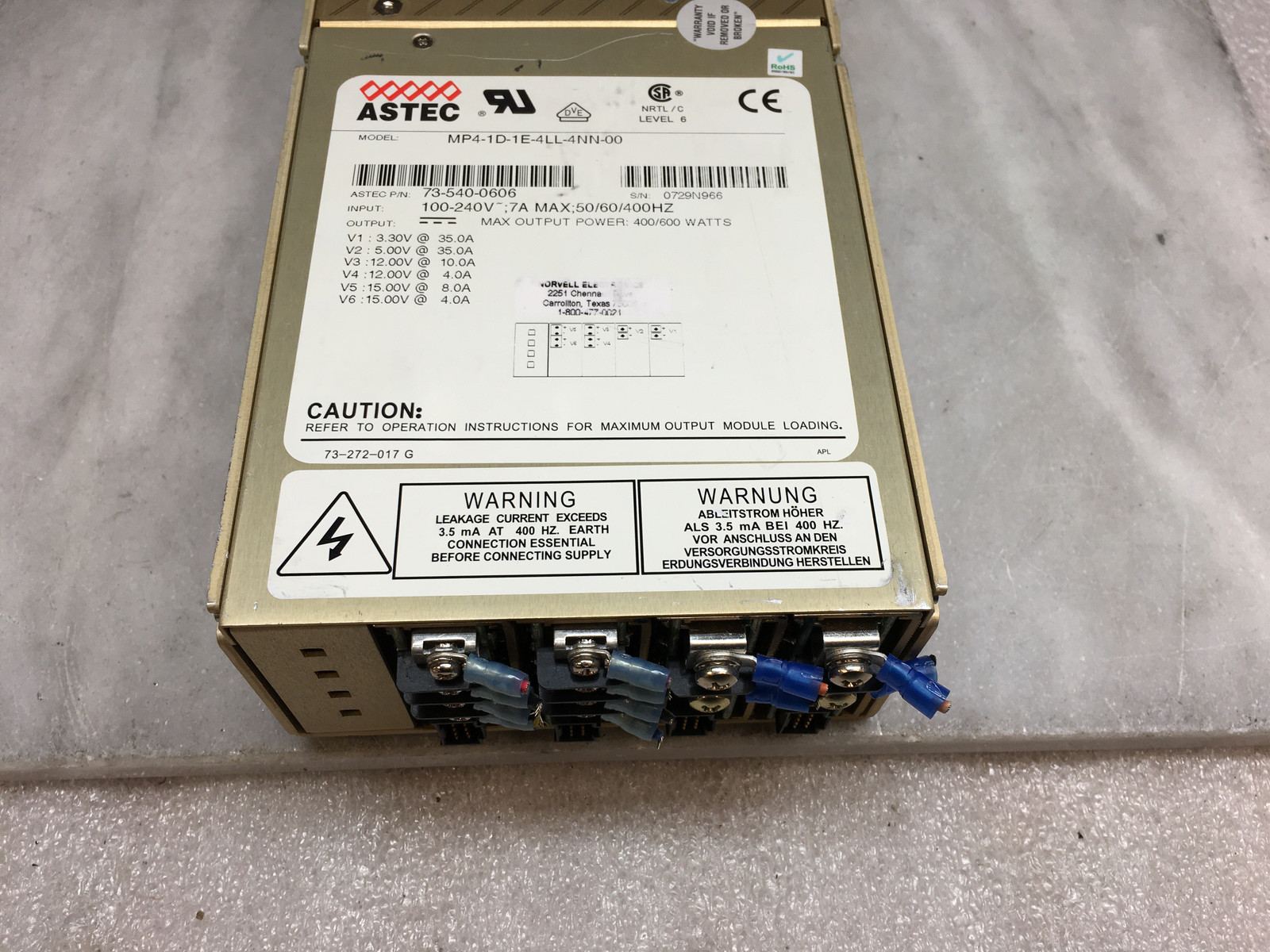 ASTEC MVP Series MP4-1D-1E-4LL-4NN-00 Power Supply 73-540-0606