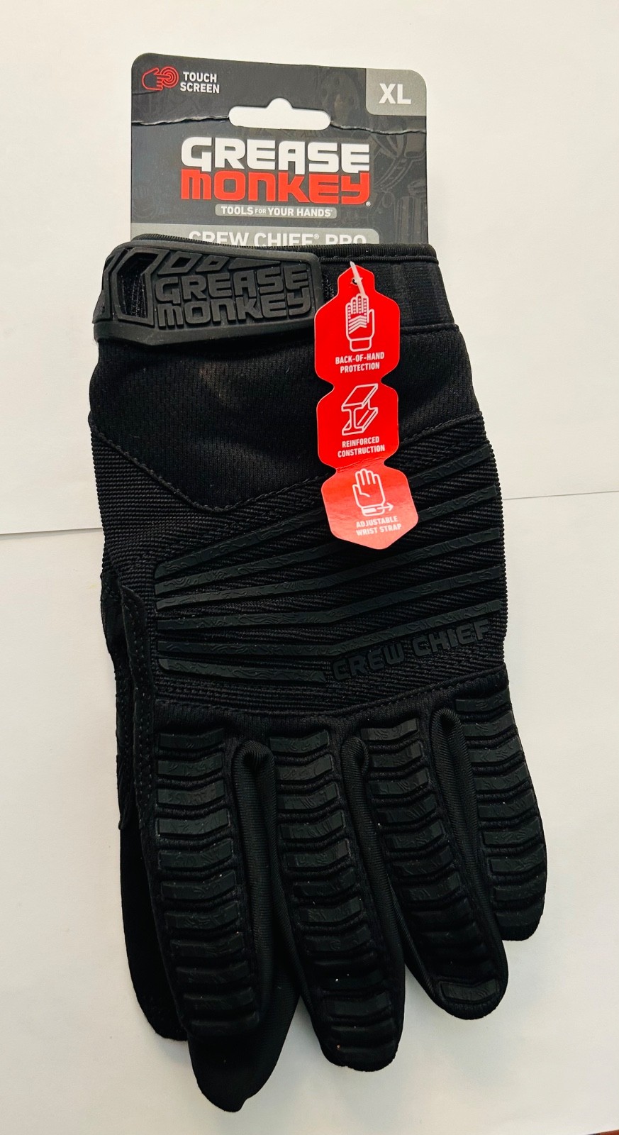 Grease Monkey Pro Crew Chief Gloves Touchscreen Tech 1 Pair Black SIZE:M,L,XL