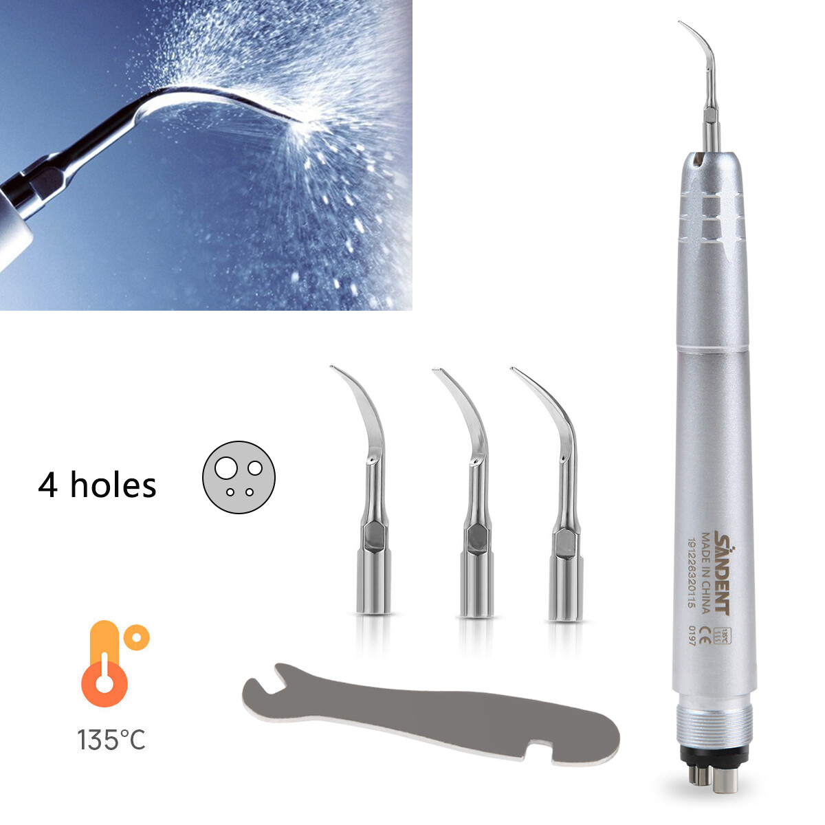 Dental Ultrasonic Air Scaler Handpiece 4 Hole +Scaling Perio Tips G1,G2,G4 SA