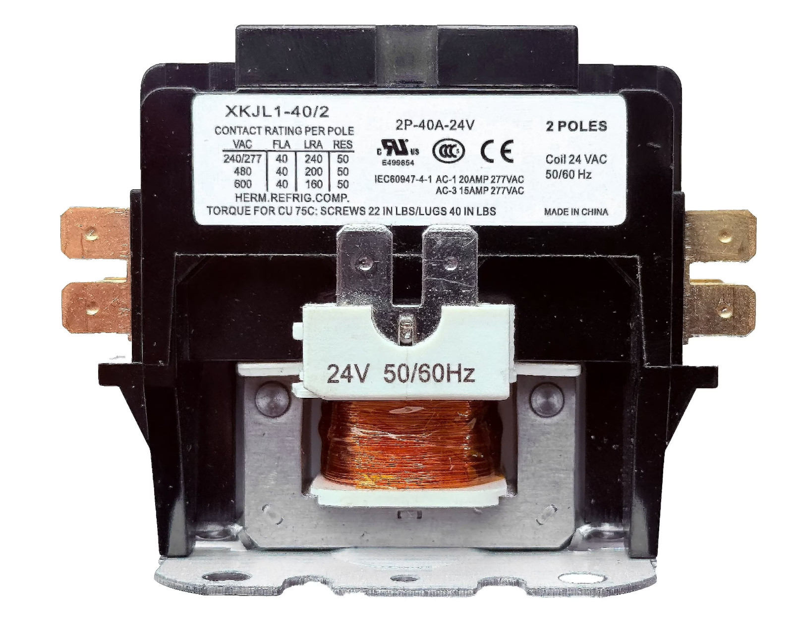 CORALVOLT 2-Pole 40A Definite Purpose Contactor 24V Coil