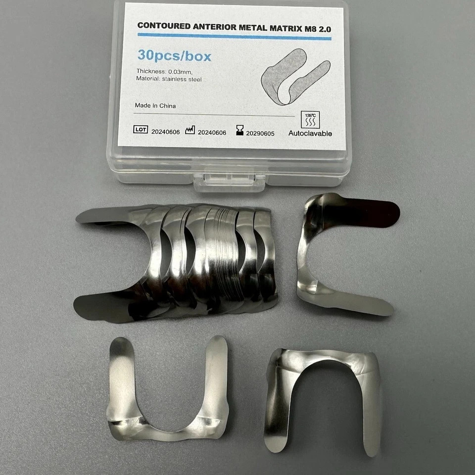 30Pcs Dental Anterior Matrix Bands Sectional Contoured Twin Matrices Metal Strip