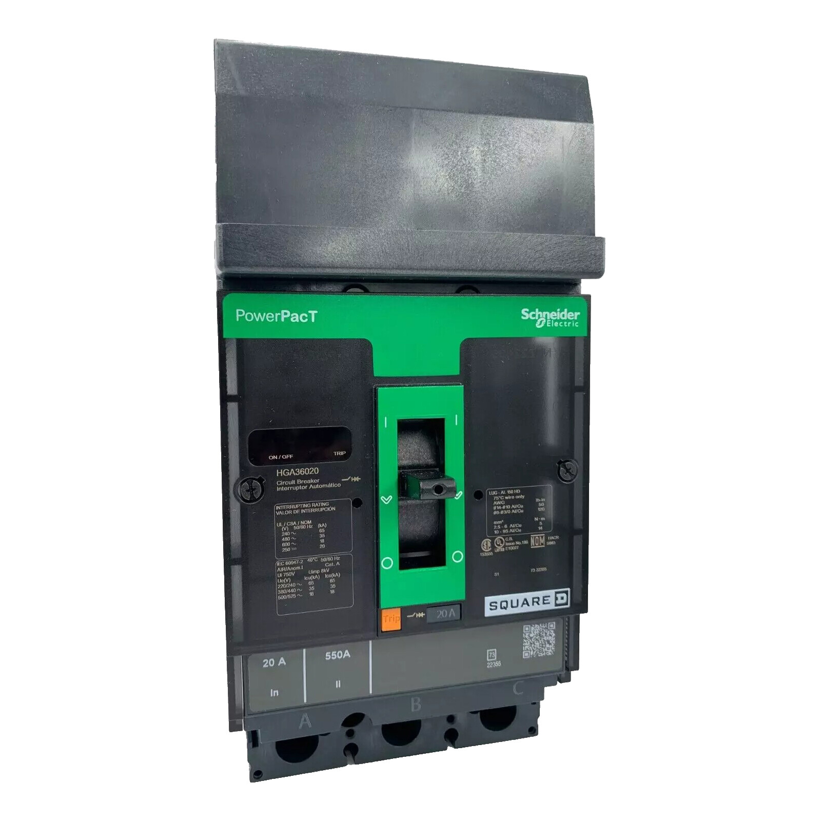 NIB – Square D – HGA36020 – Circuit Breaker, Powerpact H, 20A, 3 Pole, I-Line