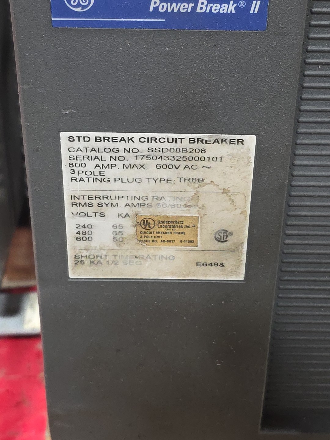 GE Breaker SSD08B208 800 AMP