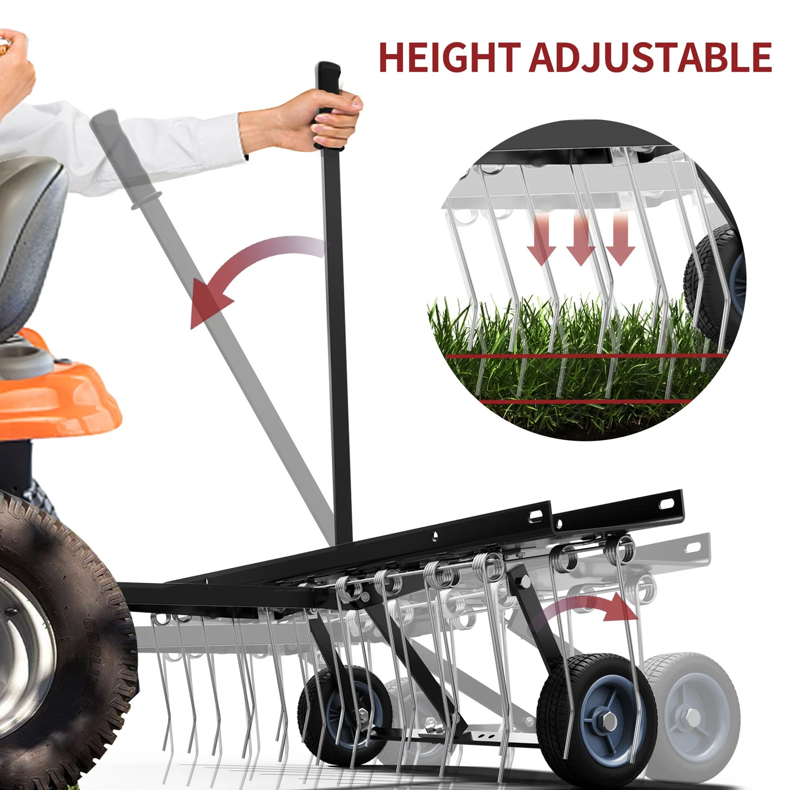 40″Dethatcher Tow Behind Lawn Rake Lawn Sweeper Height Adjustable Lawn Care Tool