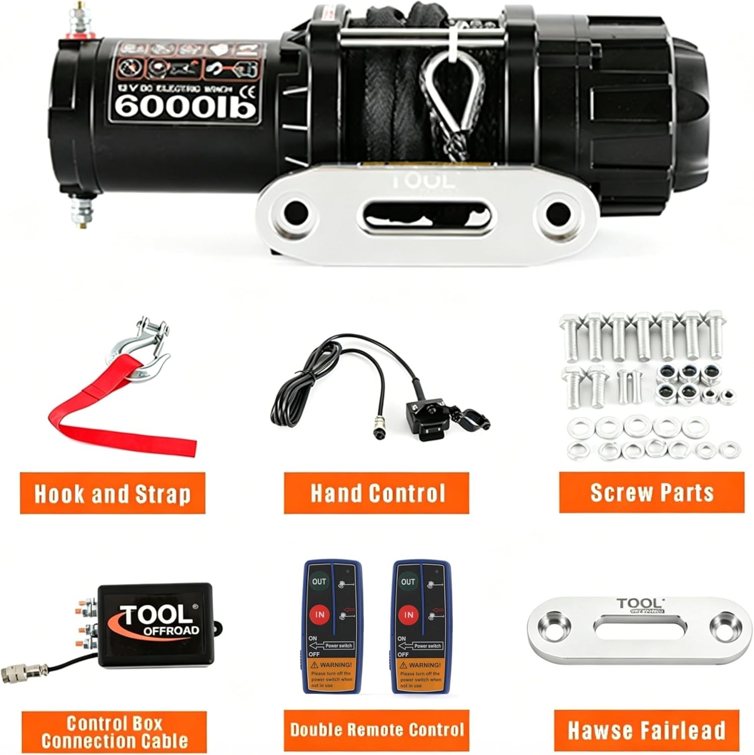 6000LBS 12V Electric Winch Synthetic Rope Remote for ATV UTV Boat Trailer Jeep