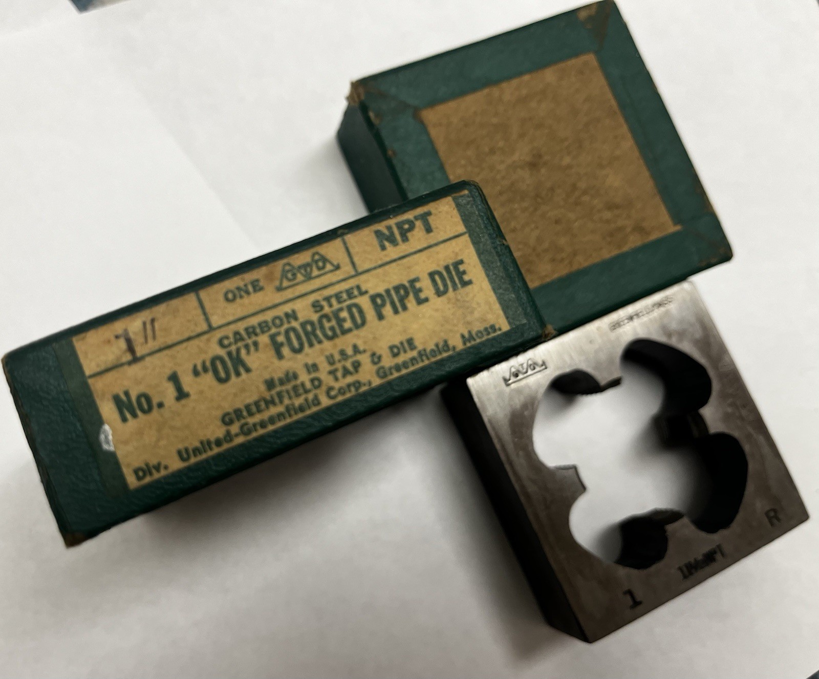 VINTAGE GREENFIELD 1″-11 1/2 NPT SQUARE PIPE DIE MADE IN USA Carbon Steel