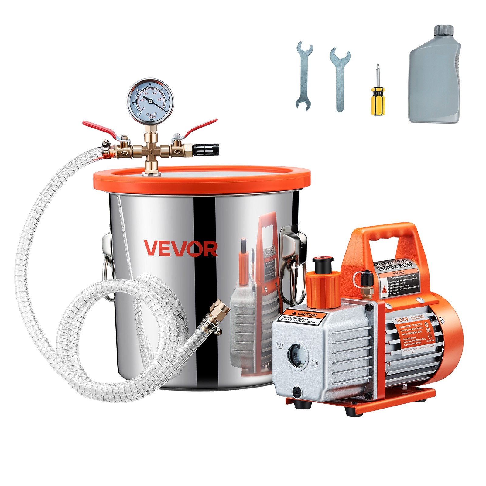 VEVOR 3.5 CFM Single Stage Vacuum Pump 3 Gallon Stainless Degassing Chamber Kit