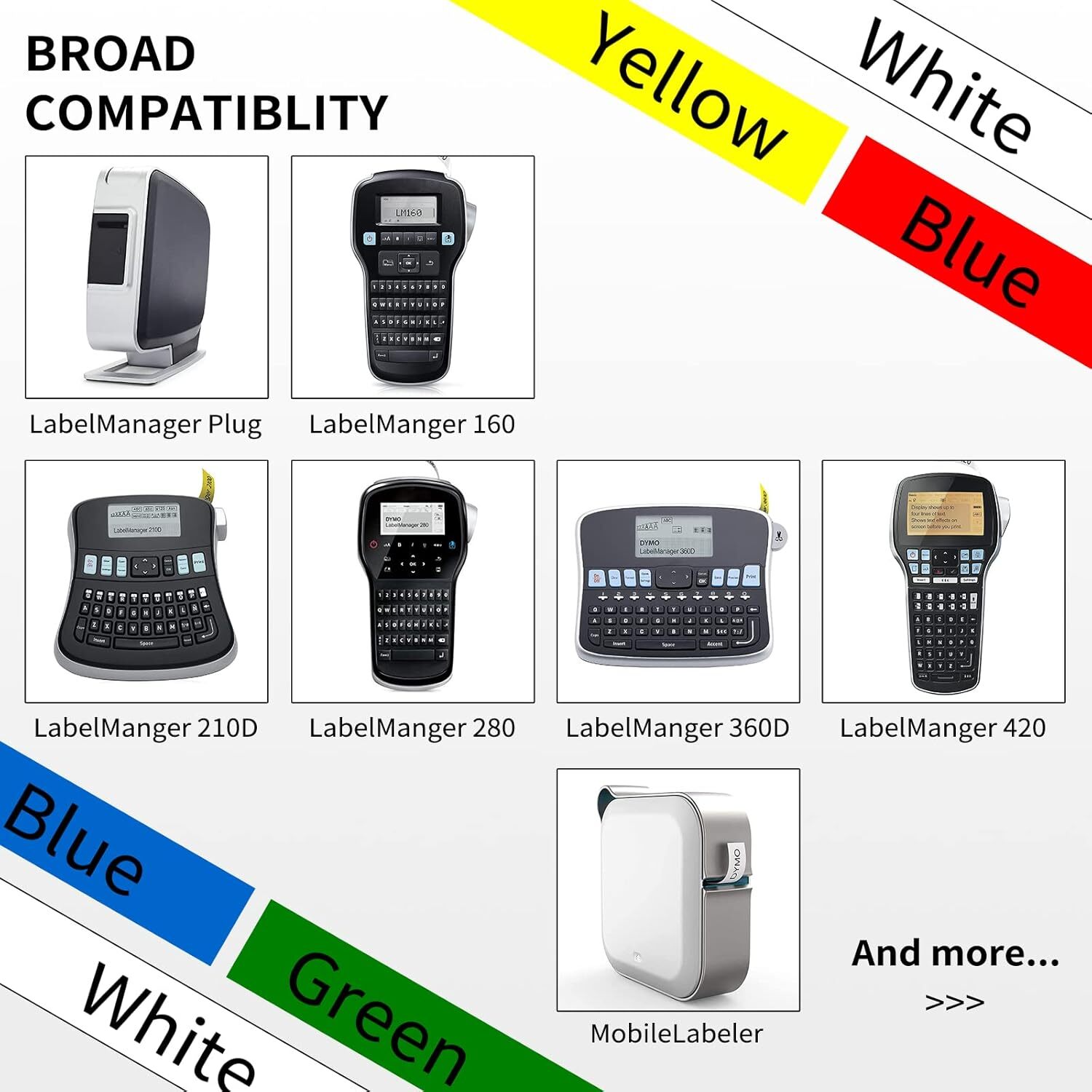 fit for Dymo Label Maker Refills Color 160 280 360D 420P 210D D1 1/2 Inch Label