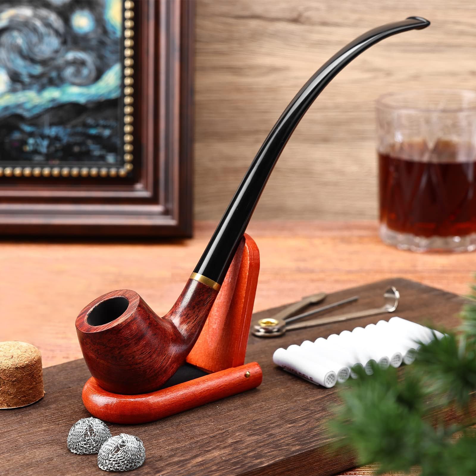 Joyoldelf Rosewood Churchwarden Tobacco Pipe – Complete Starter Set