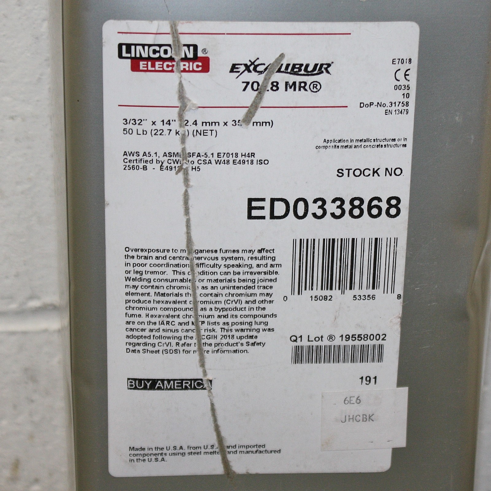 (50lb) Lincoln Stick Electrode Excalibur 7018MR, 3/32″ x 14″, Welding, E7018 AWS