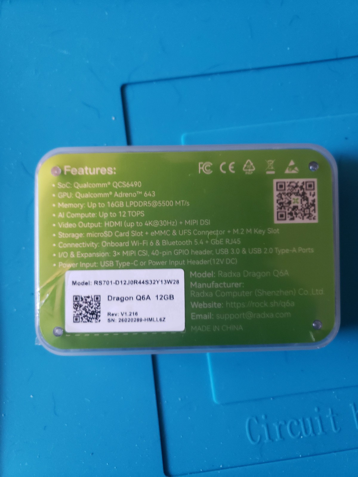 Radxa Dragon Q6A LPDDR5 Single Board Computer New 12 TOPS NPU Card sized AI SBC