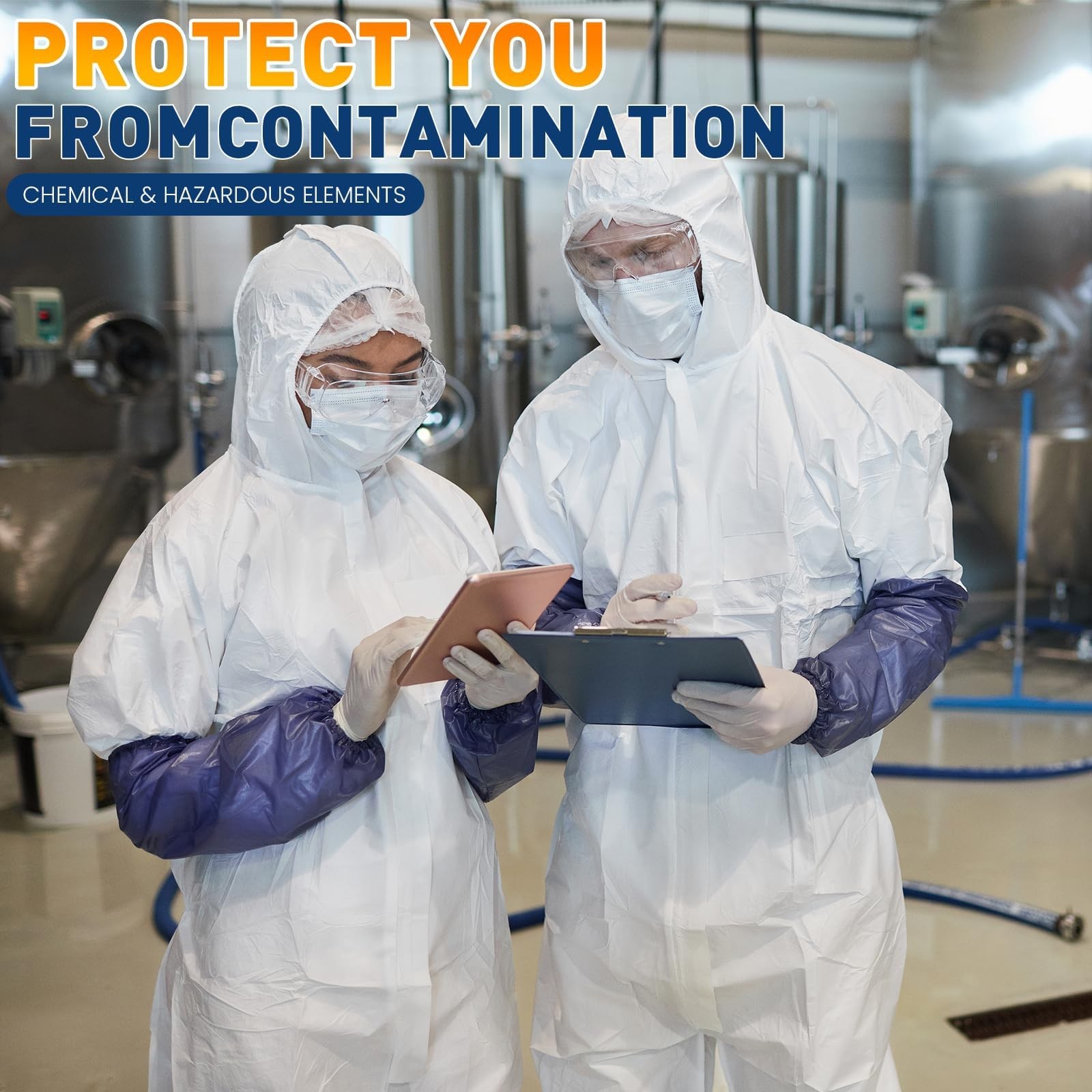 2 Pack Hazmat Suits Disposable Protective Coveralls, Heavy Duty Full Body Pai…