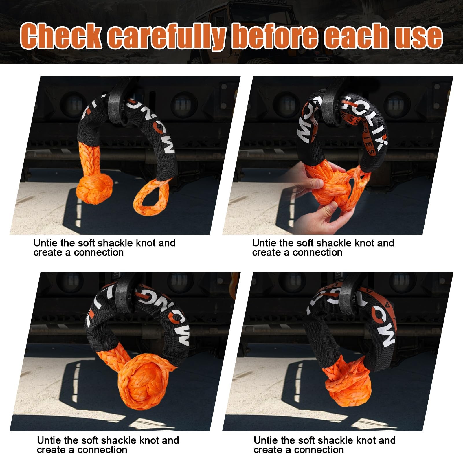 2PCS Synthetic Soft Shackle Rope 3/4 X 23Inch 66000LBS Max Break | Soft Shackle