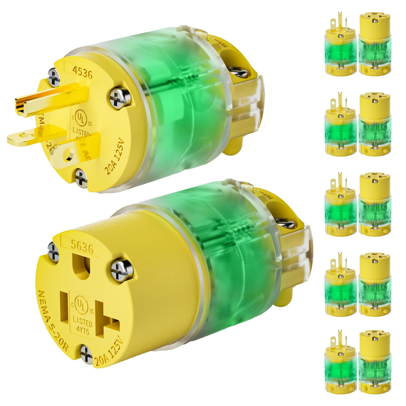 EPLESFTON 6 Set Lighted Cord End Replacement 20A 125V NEMA 5-20P*NEMA 5-20R, …