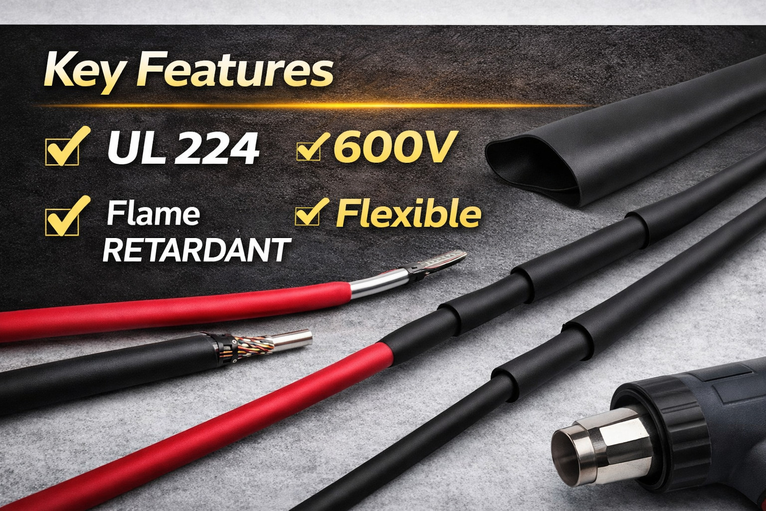 3/8″ Inch 100 FT. 100′ Feet BLACK Polyolefin 2:1 Heat Shrink Tubing Tube UL