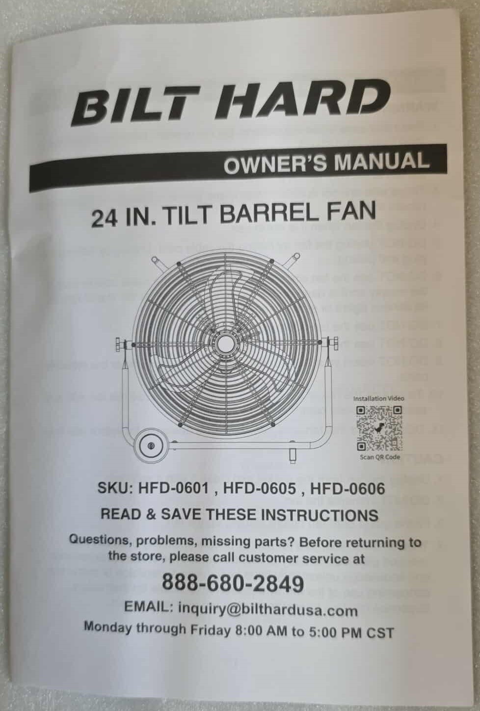 BILT HARD 24″ Industrial Tilt Drum Fan HFD-0601 8100 CFM High Velocity 3-Speed