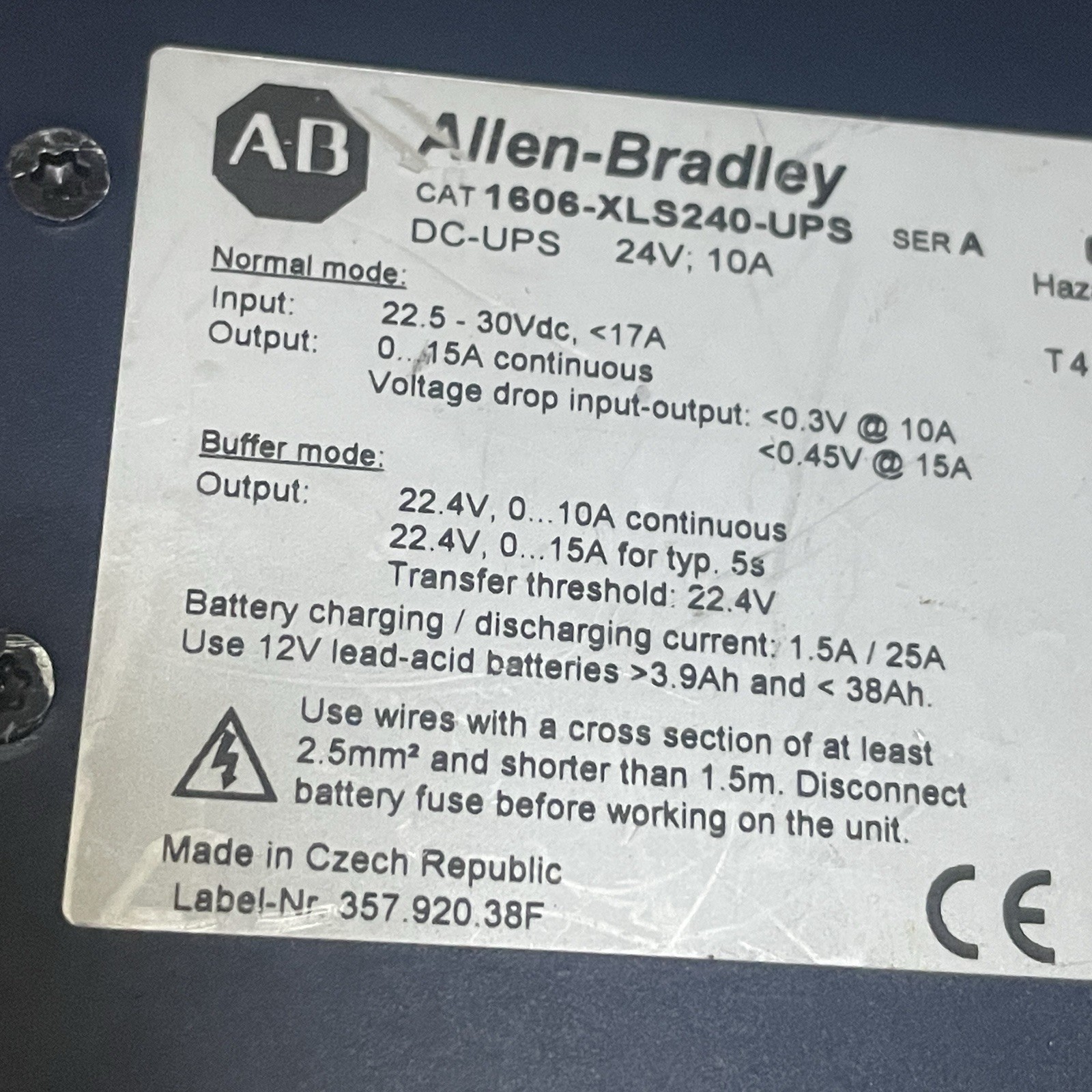 AB Allen Bradley 1606-XLS240-UPS Performance Power Supply 240W 22.5-30V DC Input