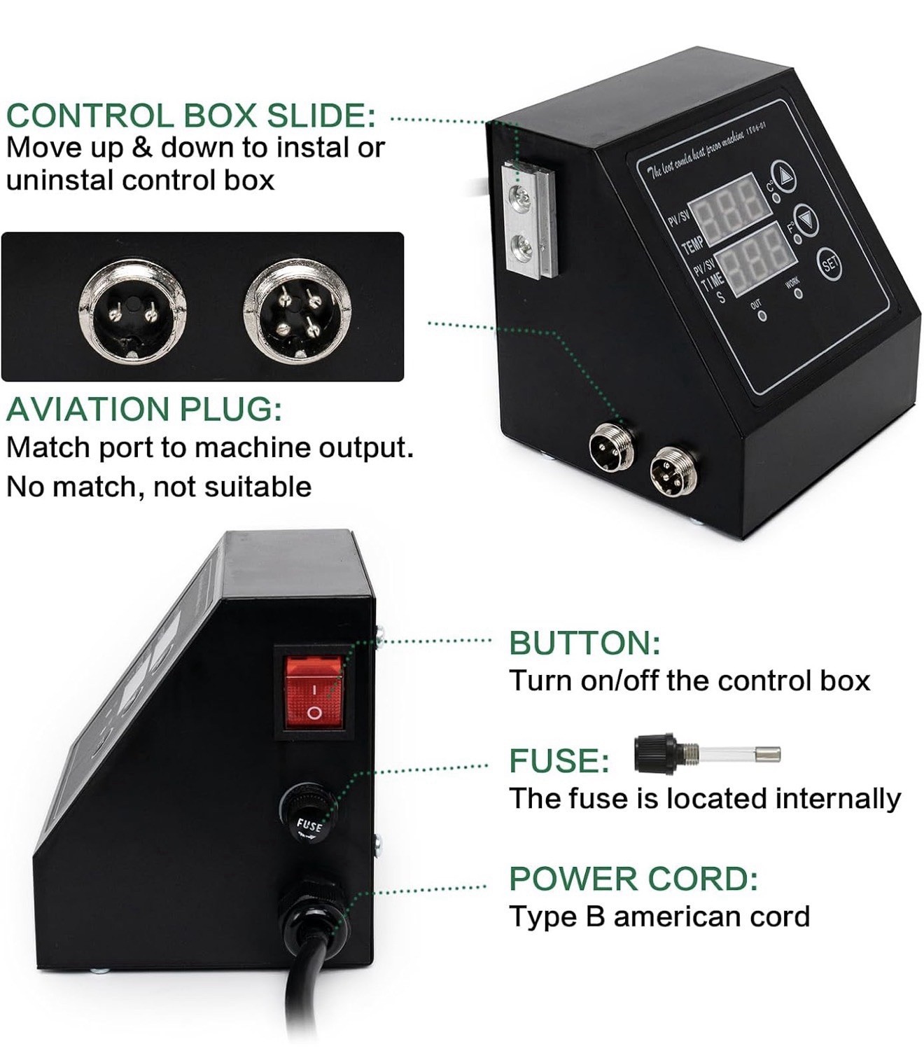 15×15 Heat Press Control Box 1400W Sublimation Transfer T-Shirt Mug Hat Press