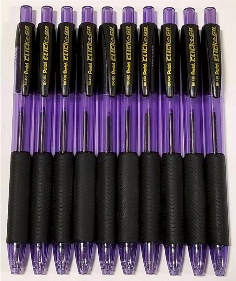 NEW 144-PCS Pentel VIOLET Purple Ink Barrel Click-N-Go Ballpoint Pen BULK BK450V