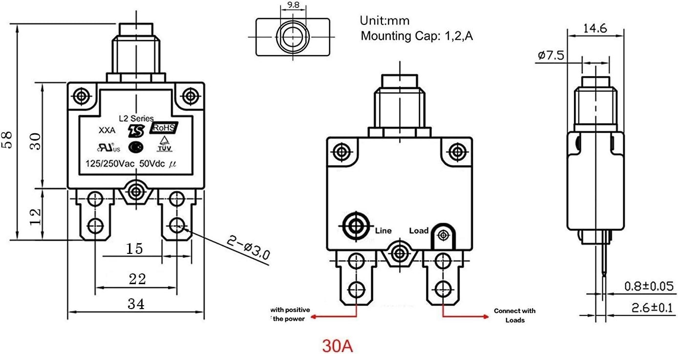 5-Piece Circuit Breaker Set with Push Button Reset for Automotive and Marine Use