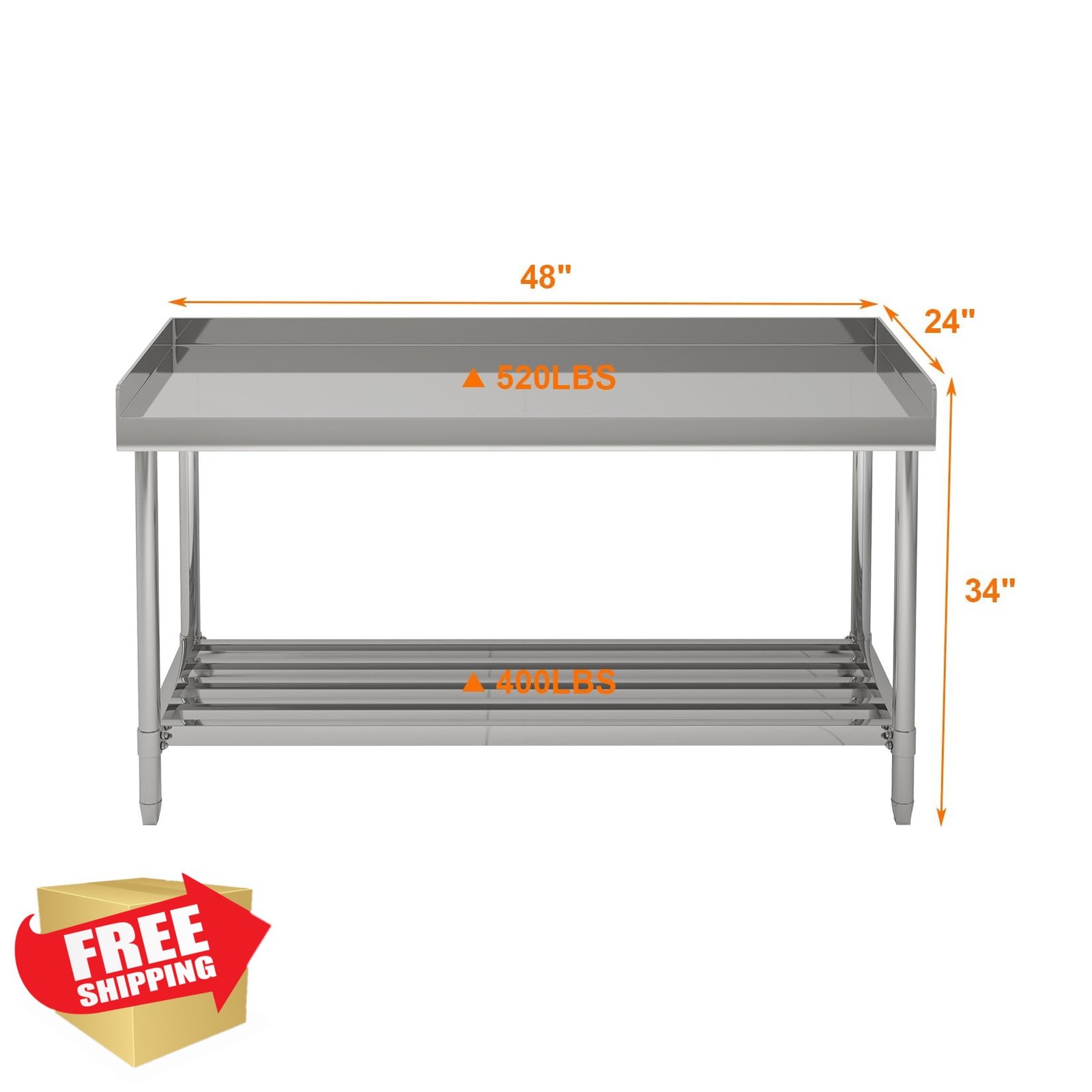Garvee 48×24 NSF Stainless Steel Table Backsplash