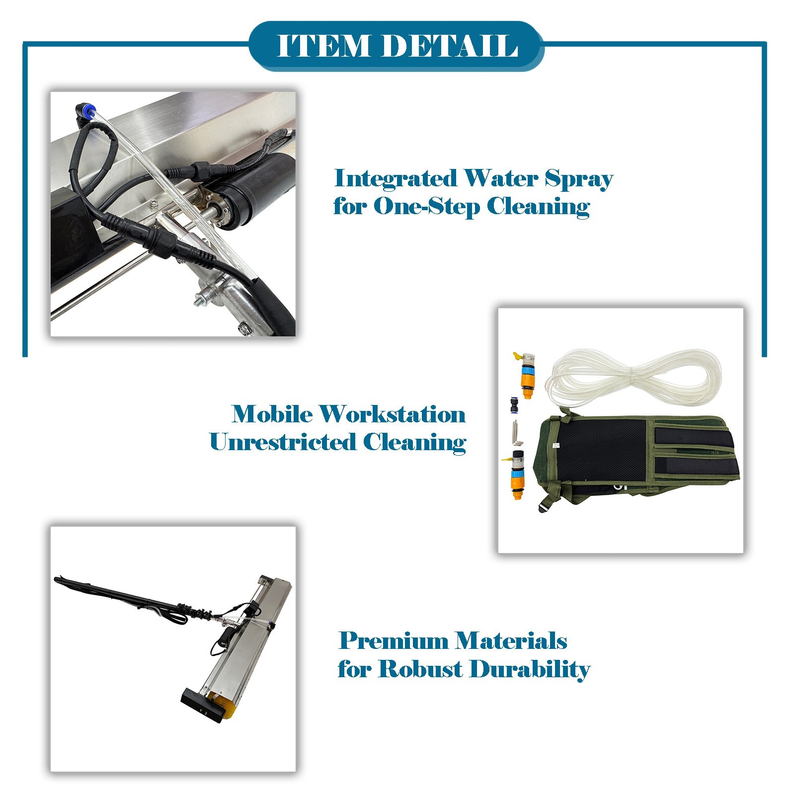 Electric Photovoltaic Panel Cleaning Machine 110V 11.5FT Pole 1.1M Roller Brush