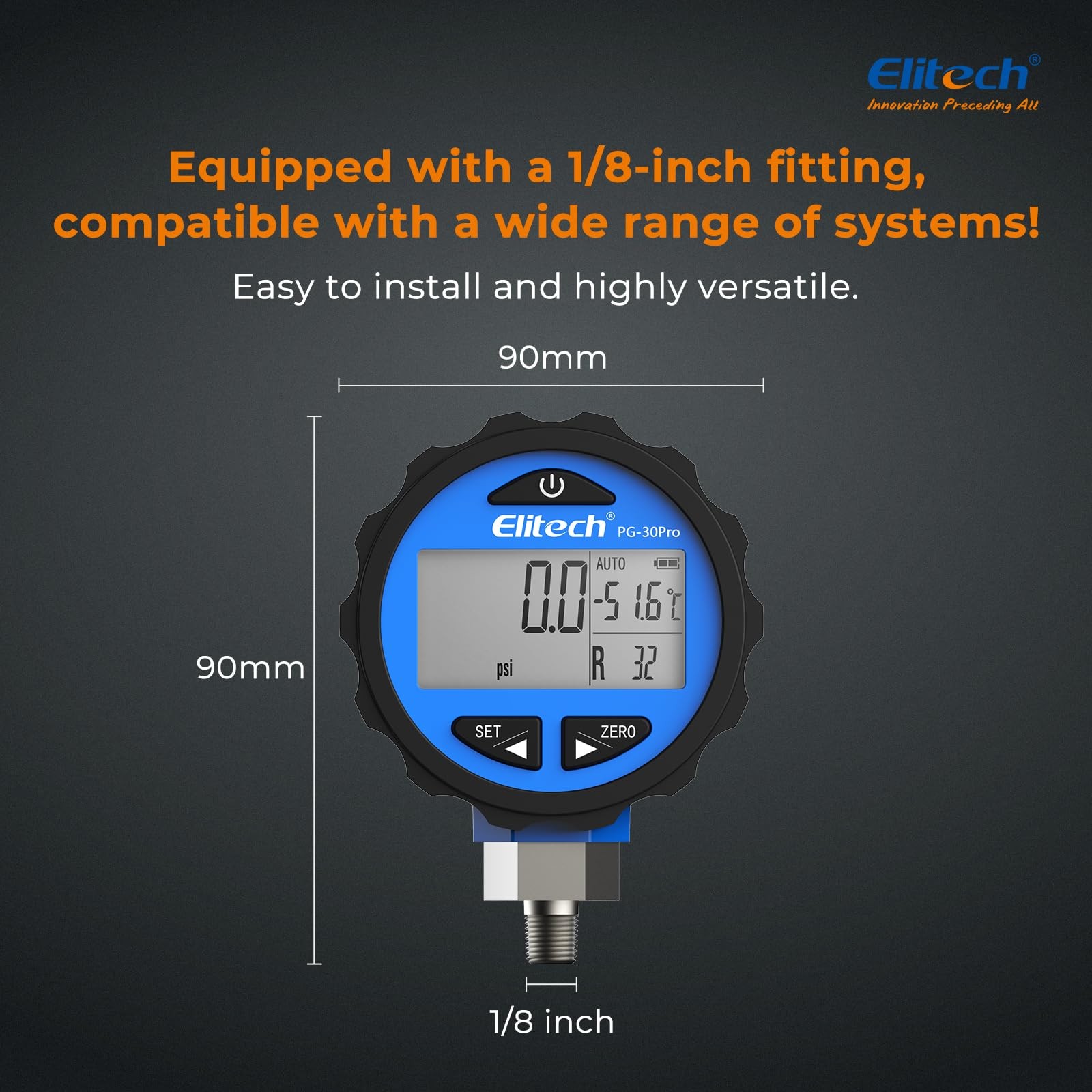 Elitech PG-30Pro Blue Refrigeration HVAC Digital -14.5-500 PSI, PG-30Pro-Blue