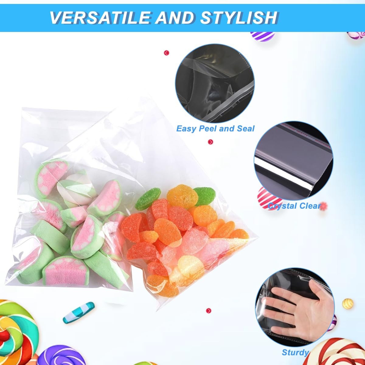 100 Pack 4.75×6.5 Inch Clear Resealable Cello Cellophane Bags 1.2mil Poly