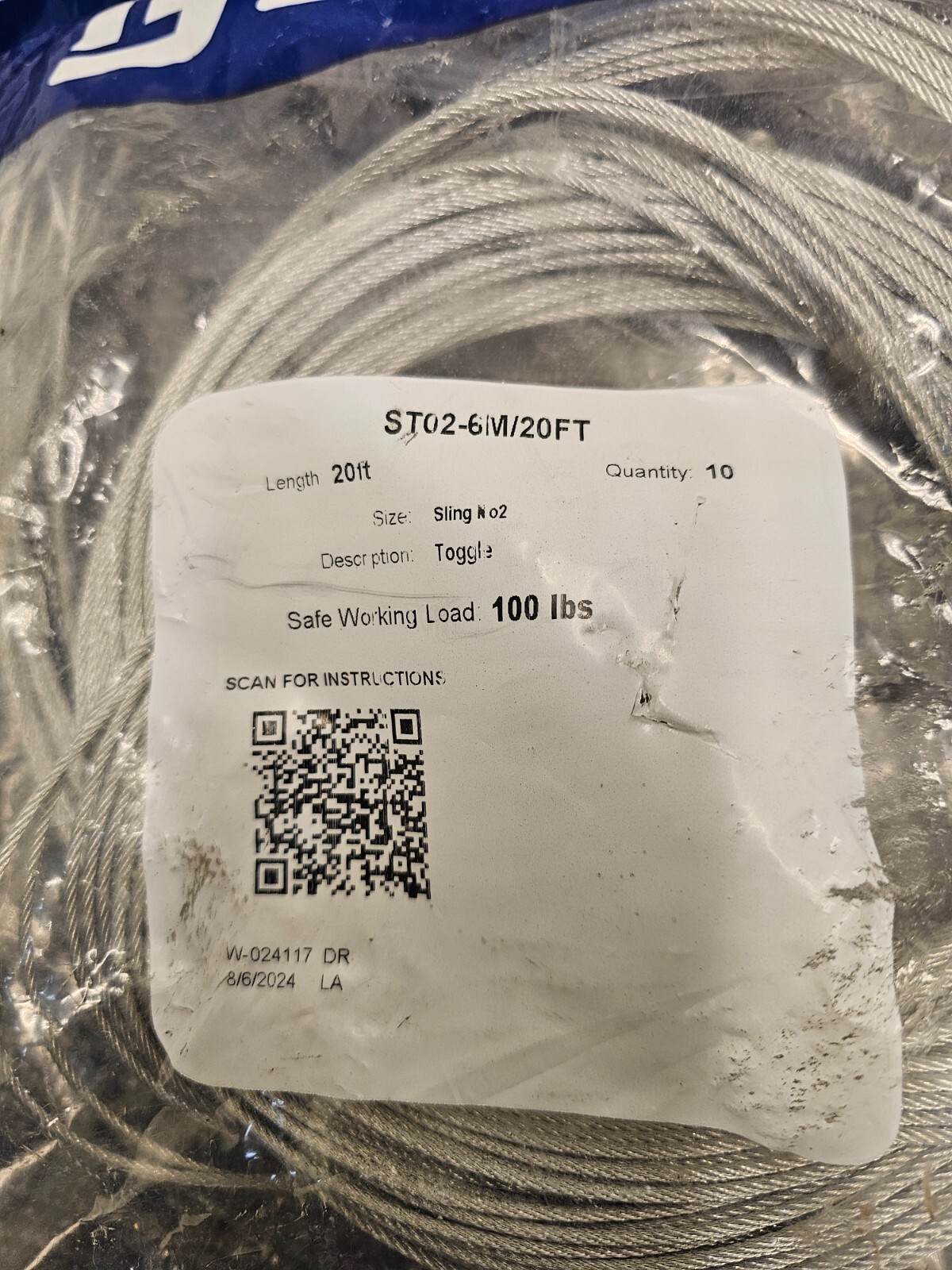 (QTY 10) GRIPPLE ST02-6M/20FT #2 Max. Safe Working Load 12 lbs 20′ Toggle 5/16″