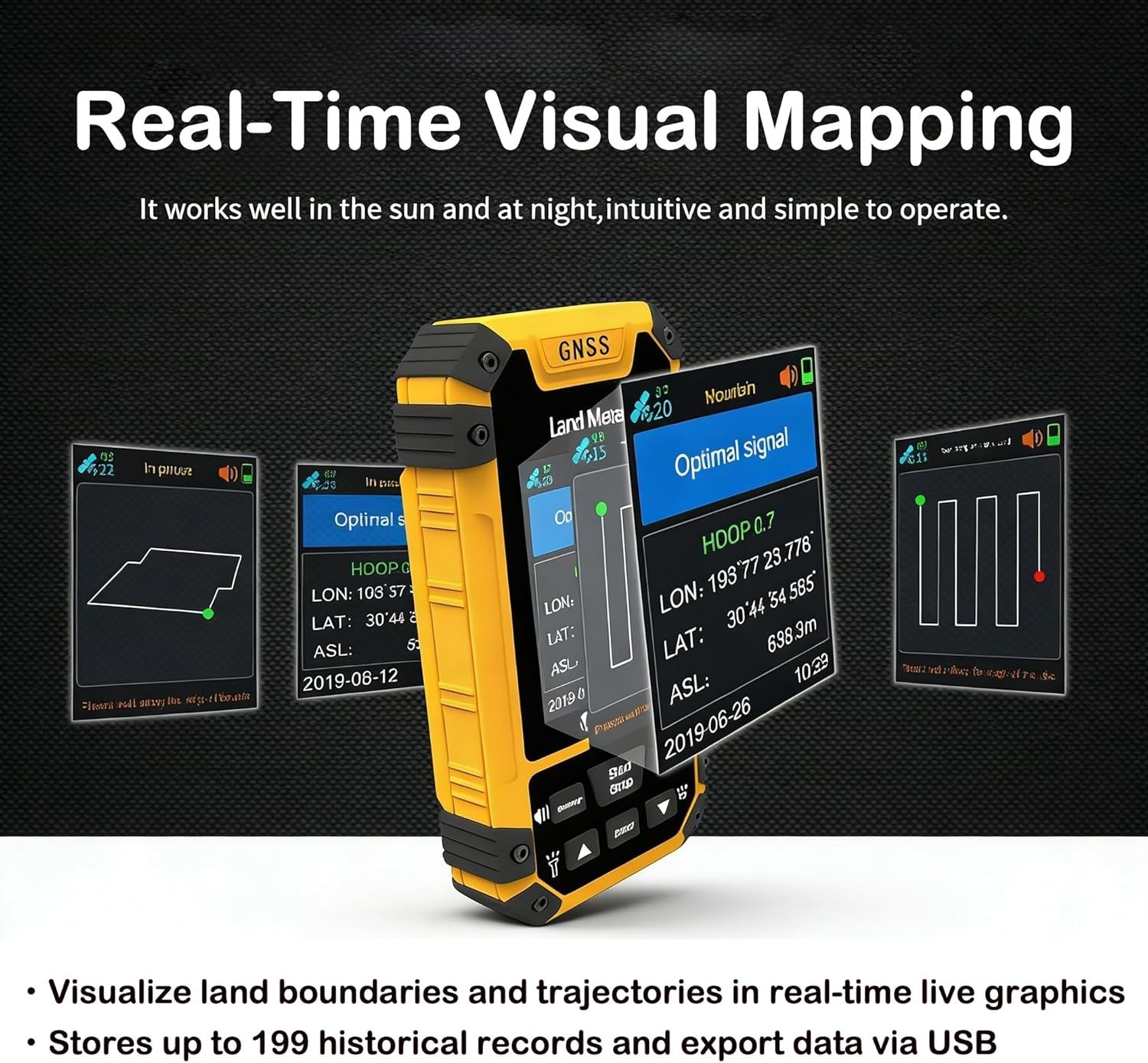 Handheld GPS Land Meter, High-Accuracy GNSS Surveying Equipment, IP65 Waterproof