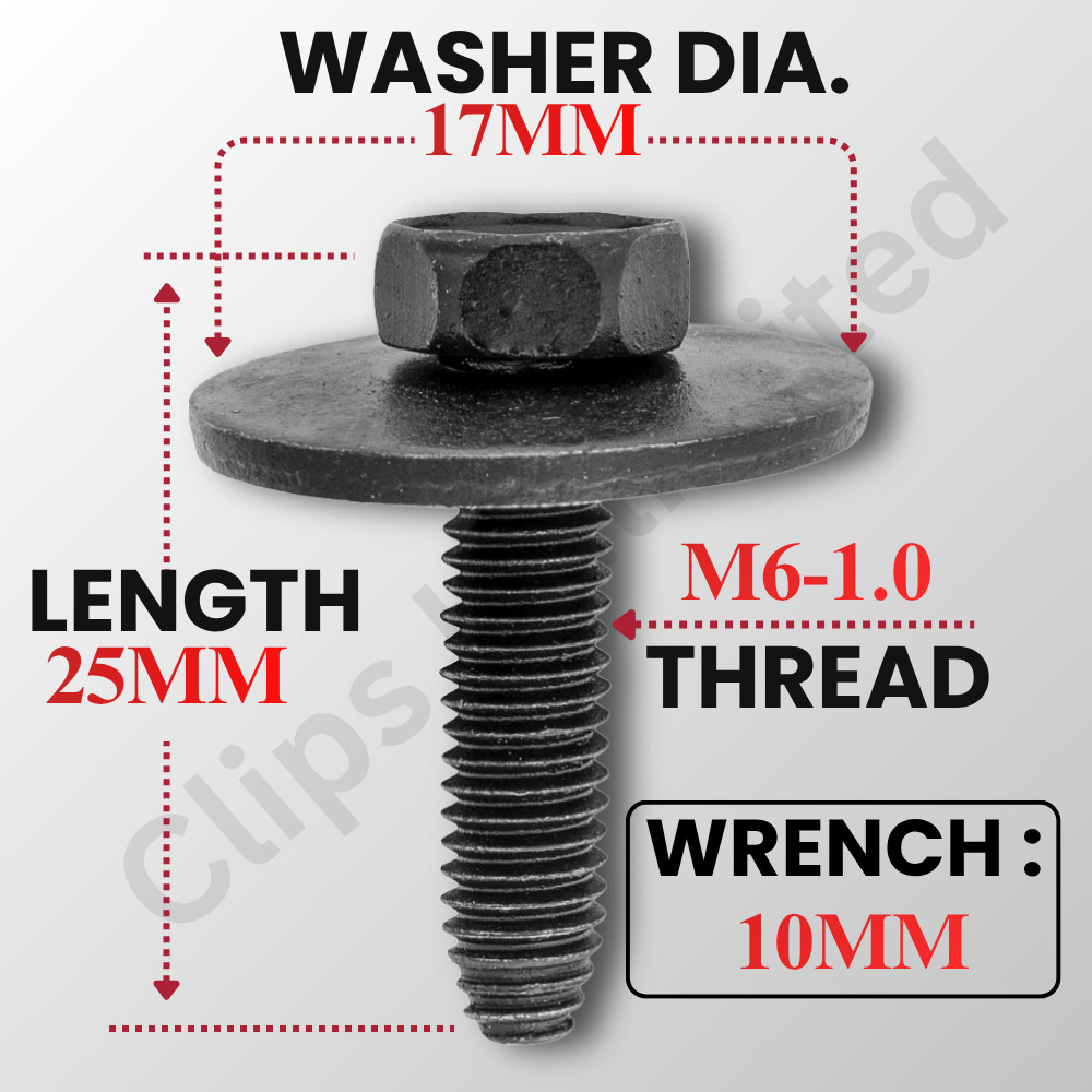 A 12066 M6-1.0 x 25mm Hex Head SEMS Bolt 24mm Washer OD GM 11503982, 25-1000PCS