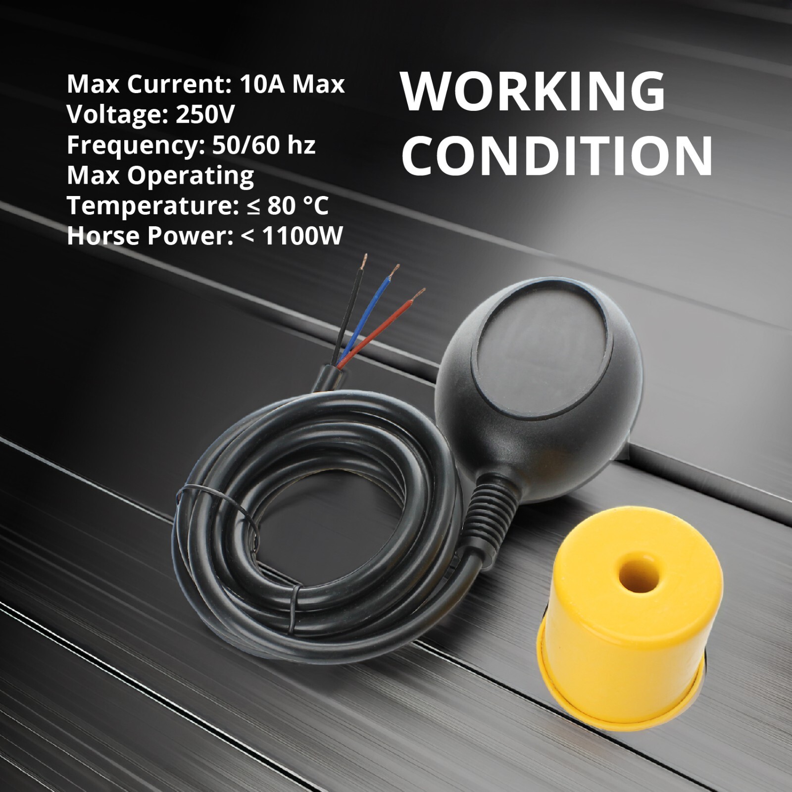 Shopcorp Water Level Float Switch, NO/NC, 9.8ft Cord, 250V 10A